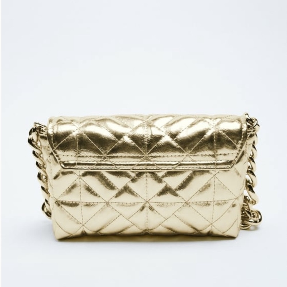 ZARA NWT CHAIN SHOULDER BAG CHAMPAGNE GOLD - Picture 3 of 4